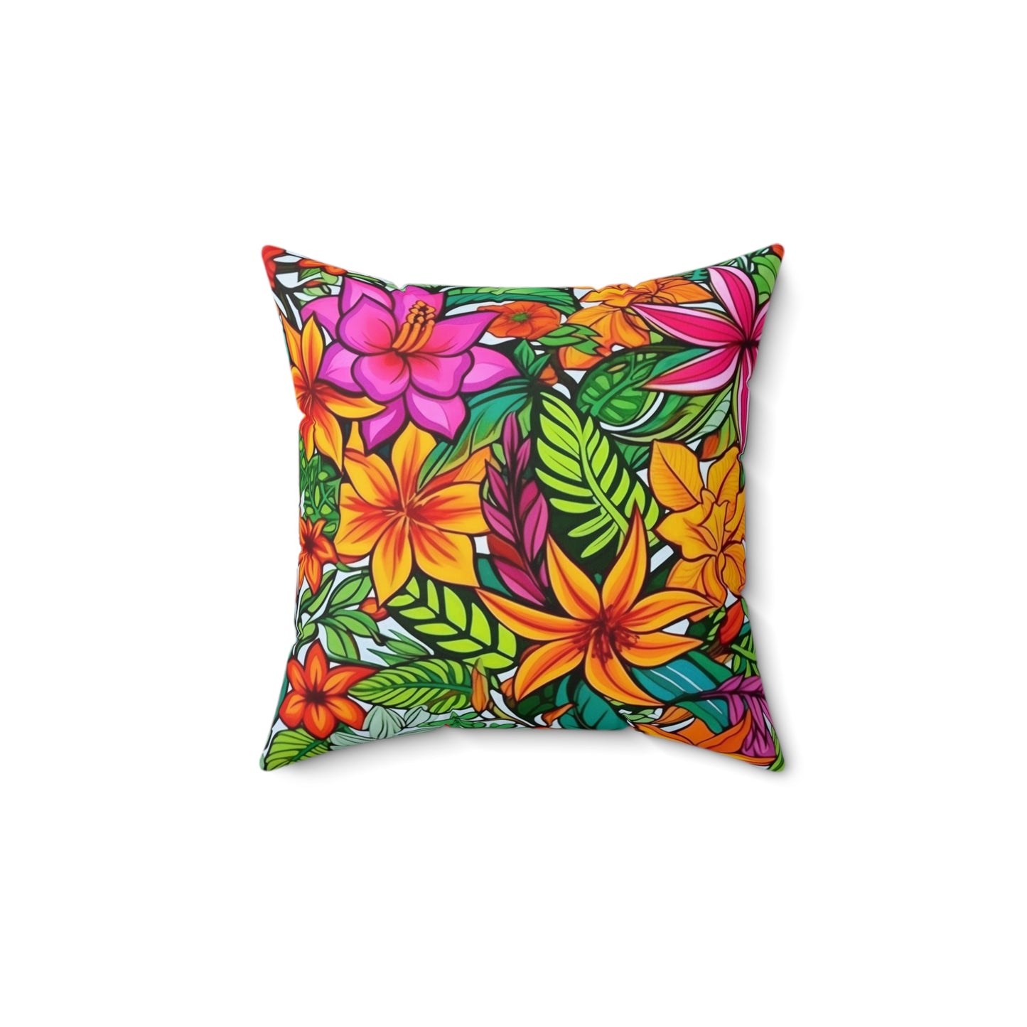 Vibrant Floral Throw Pillow, Orange and Pink Tropical Flowers Pillow, Unique Square Cushion, Concealed Zipper