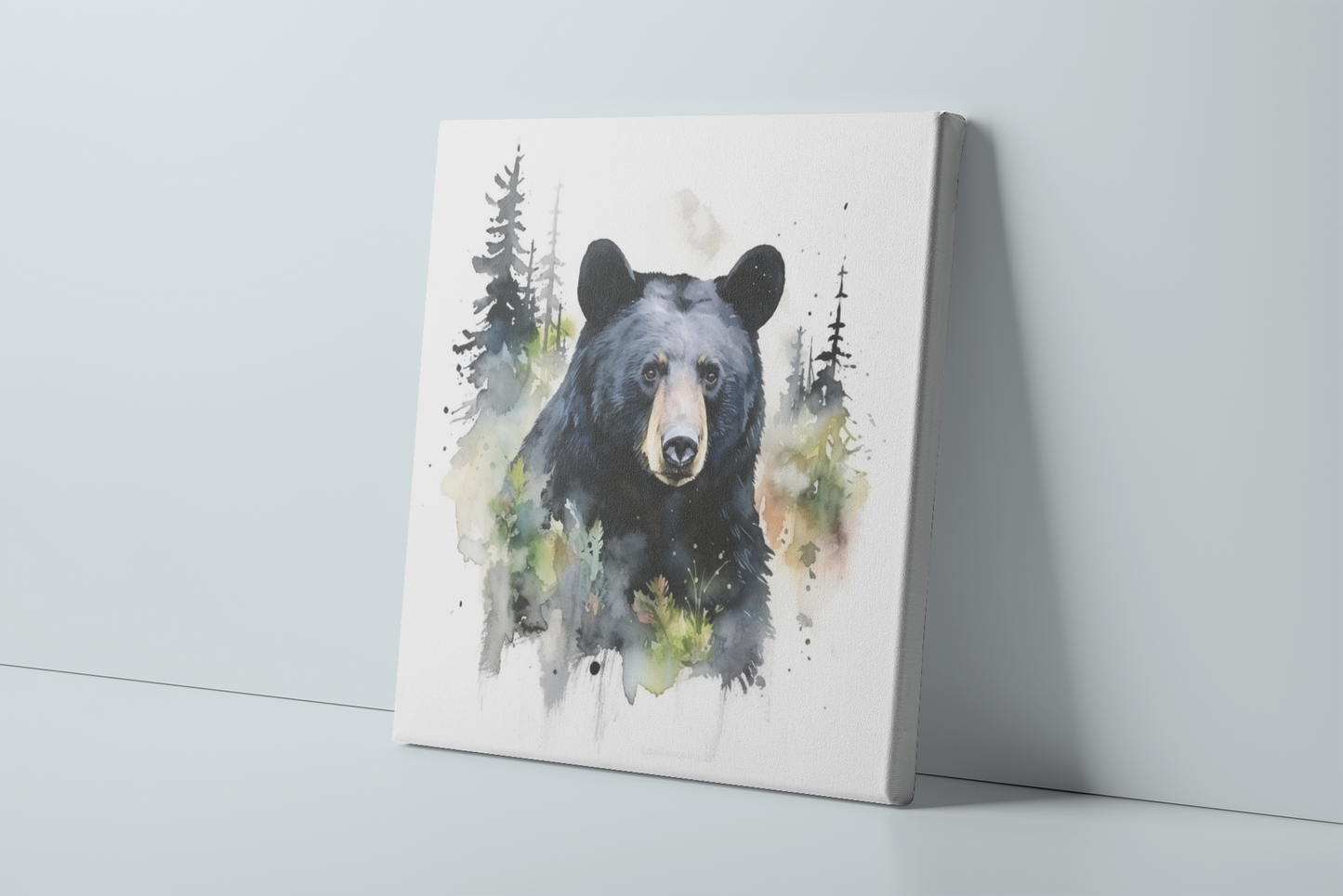 Maine Black Bear Canvas Wall Art, Watercolor Black Bear Painting, Nature Canvas Art, Bear Lover Gift, Ready to Hang, Stretched Canvas Art