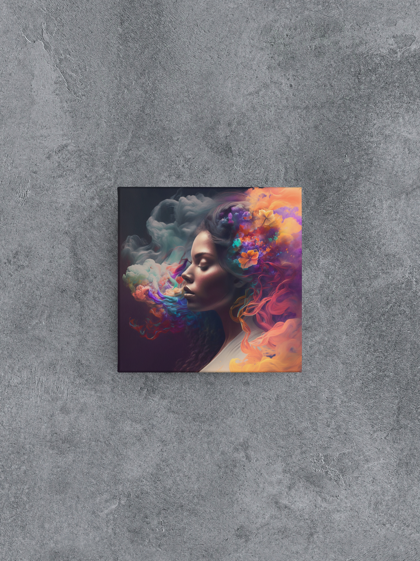 Beauty of the Feminine Form Canvas Wall Art, Woman with Flowers in Her Hair with Vibrant, Billowing Hair Canvas Print