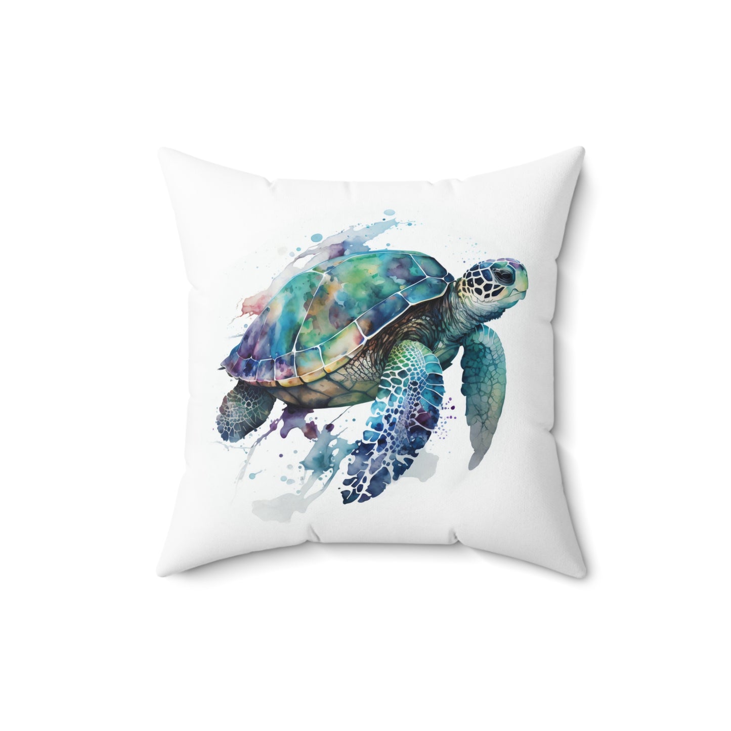 Sea Turtle Throw Pillow, Watercolor Sea Turtle Decorative Pillow, Square Animal Cushion, Double Sided Blue Accent Pillow, Concealed Zipper