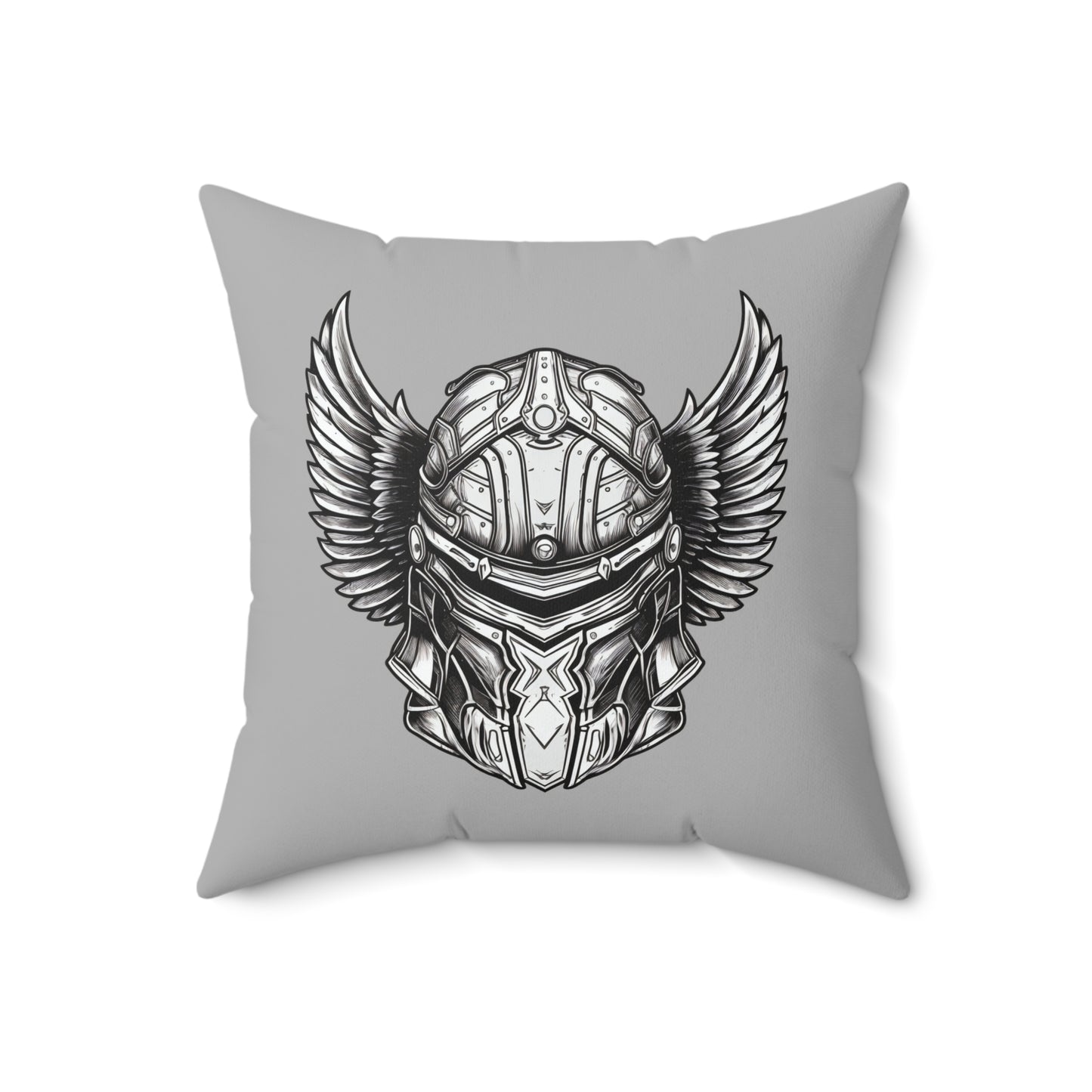 Winged Paladin Helmet Throw Pillow, DnD Pillow, D&D Square Gamer Cushion, Double Sided Gray Accent Pillow, Concealed Zipper