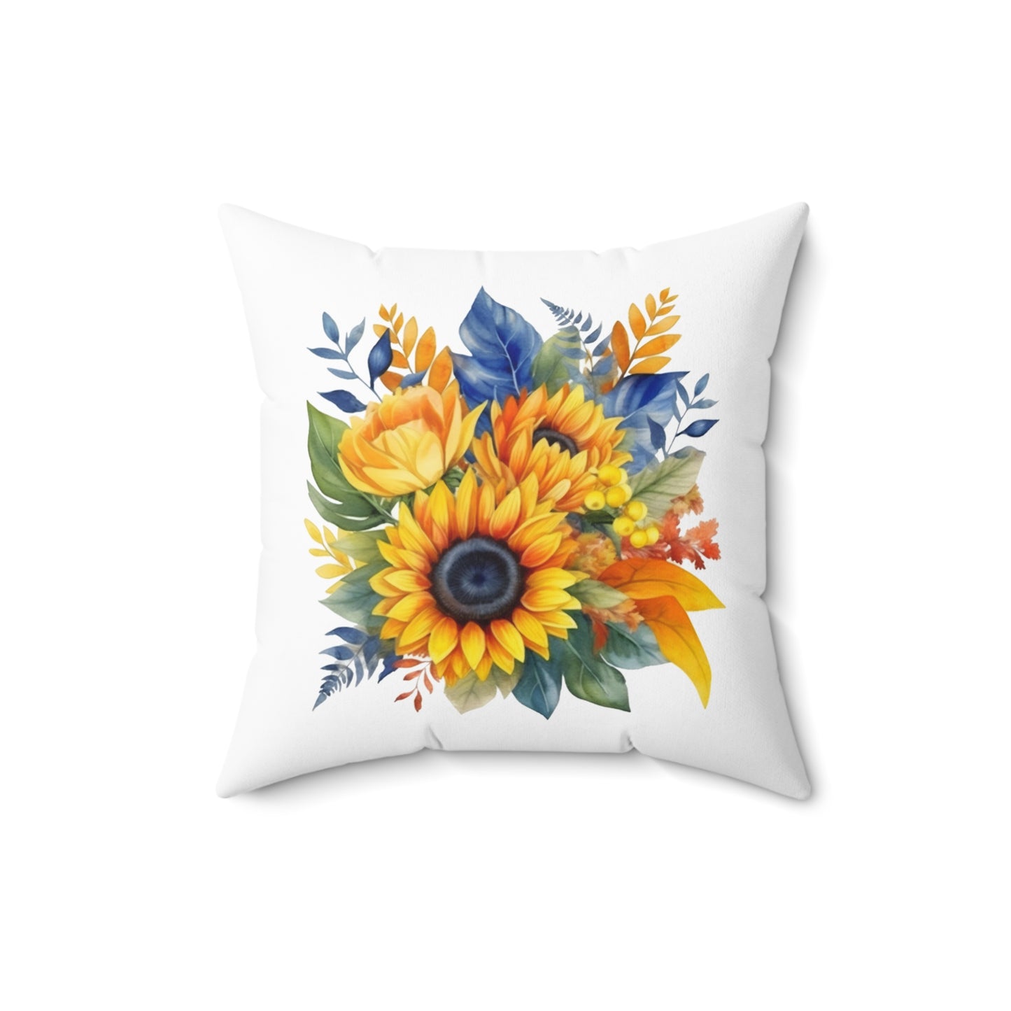 Sunflowers Throw Pillow, Watercolor Sunflowers Decorative Pillow, Square Flower Cushion, Double Sided Accent Pillow, Concealed Zipper