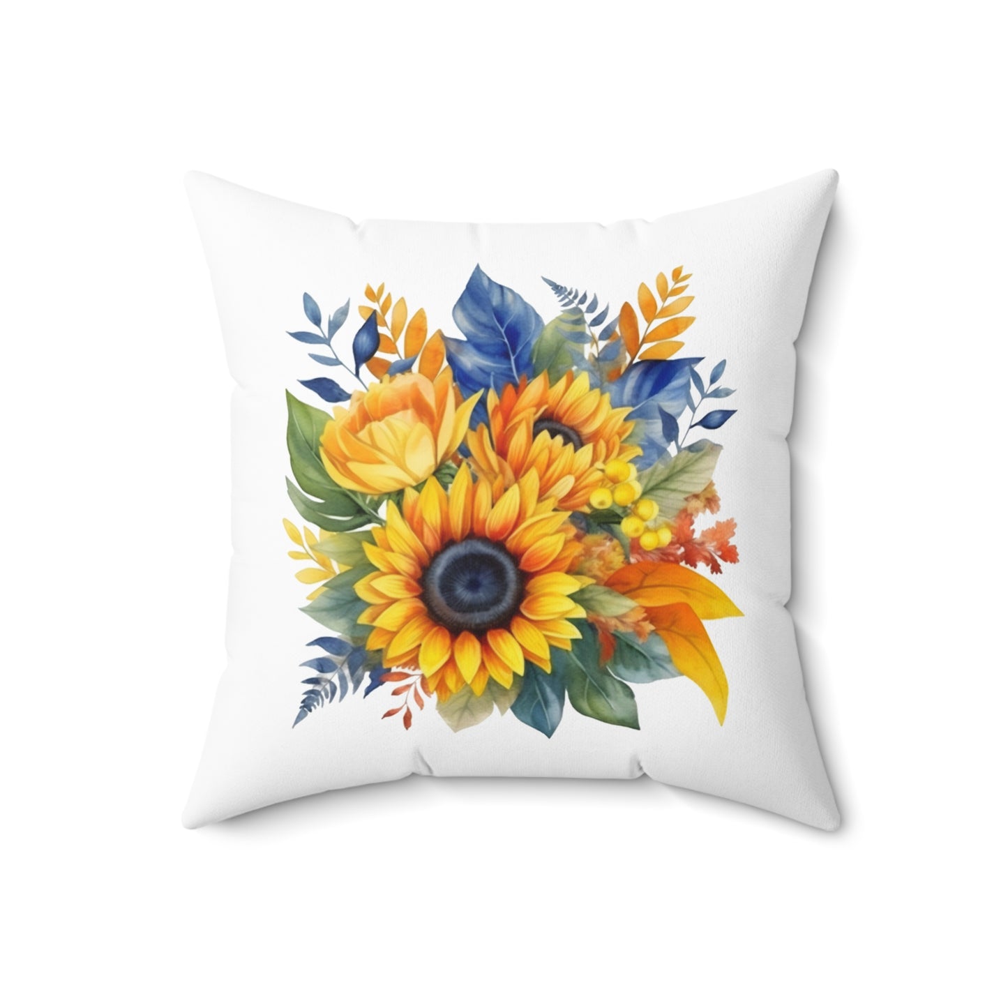 Sunflowers Throw Pillow, Watercolor Sunflowers Decorative Pillow, Square Flower Cushion, Double Sided Accent Pillow, Concealed Zipper