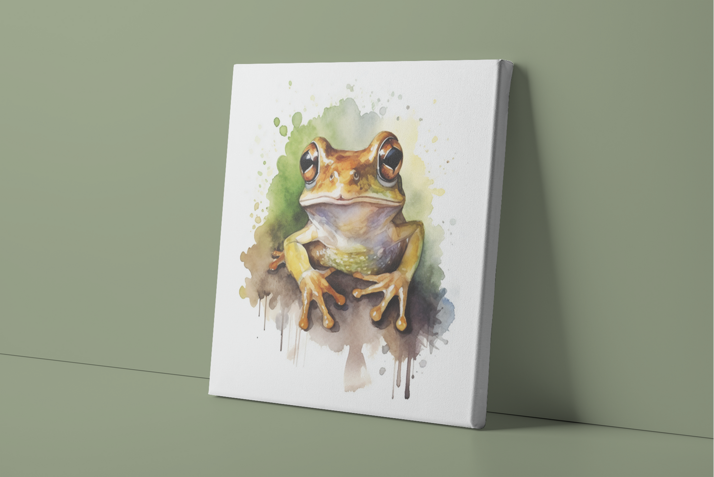 Tree Frog Canvas Wall Art, Watercolor Frog Painting, Animal Canvas Print, Nature Stretch Canvas Art