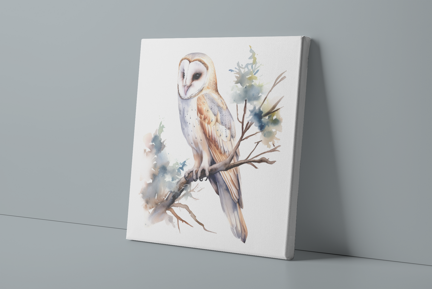 Barn Owl Canvas Wall Art, Watercolor Barn Owl Painting, Barn Owl on Branch, Nature Canvas Art, Bird Lover Gift, Ready to Hang