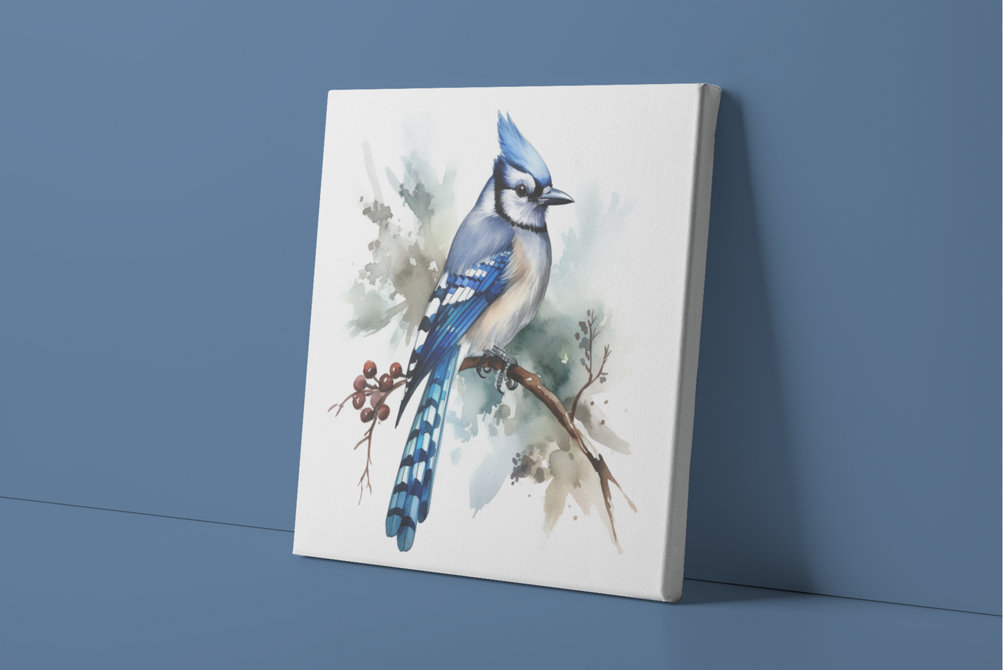 Blue Jay Canvas Wall Art, Blue Jay Watercolor Painting, Bird Canvas Print, Nature Canvas Art, Ready to Hang