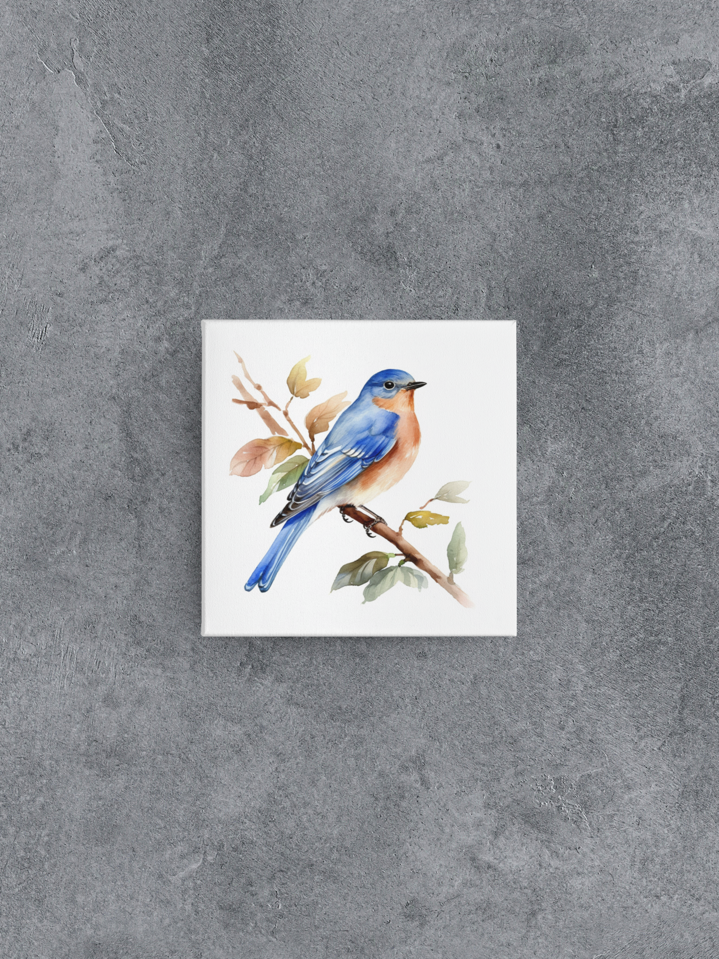 Watercolor Bluebird Canvas Wall Art, Male Bluebird on Branch Watercolor Painting, Nature Canvas Art, Bird Lover Gift, Mother's Day Gift
