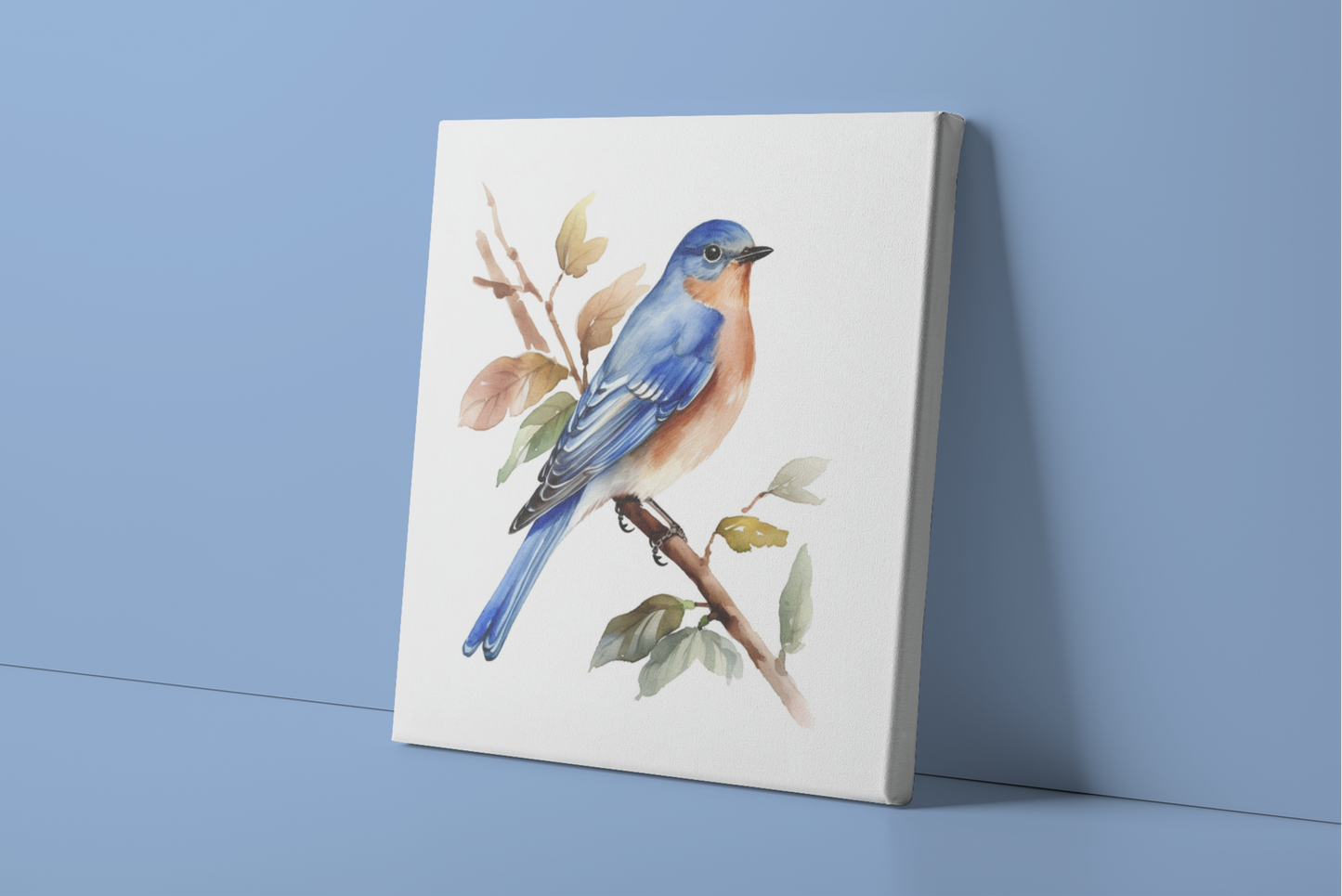 Watercolor Bluebird Canvas Wall Art, Male Bluebird on Branch Watercolor Painting, Nature Canvas Art, Bird Lover Gift, Mother's Day Gift