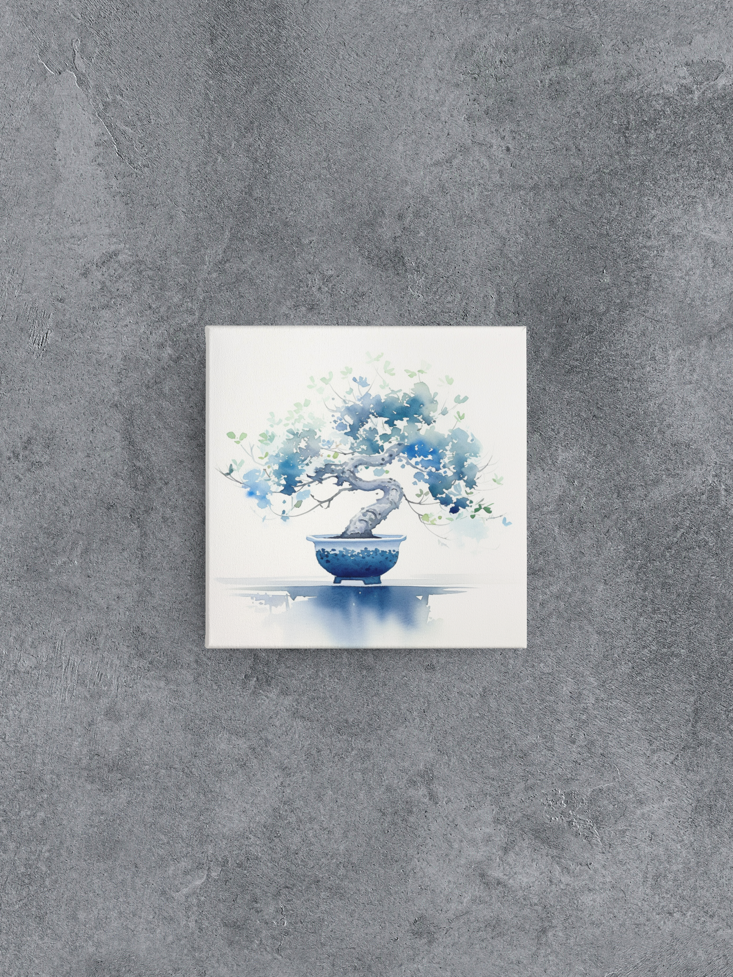 Bonsai Canvas Wall Art, Watercolor Bonsai Painting, Blue and Green Japanese Bonsai Tree Canvas Print, Nature Canvas Art