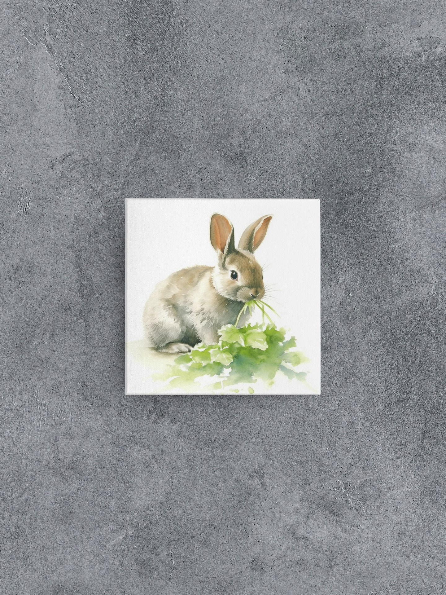 Bunny Canvas Wall Art, Watercolor Bunny Painting, Cute Bunny Eating Clover Canvas Print, Rabbit Canvas Wall Art, Nature Canvas Art