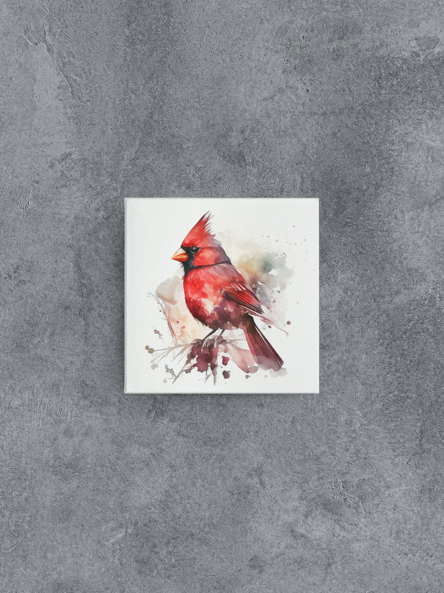 Watercolor Cardinal Canvas Wall Art, Red Male Cardinal on Branch Watercolor Painting, Mother's Day Gift, Bird Lover Gift