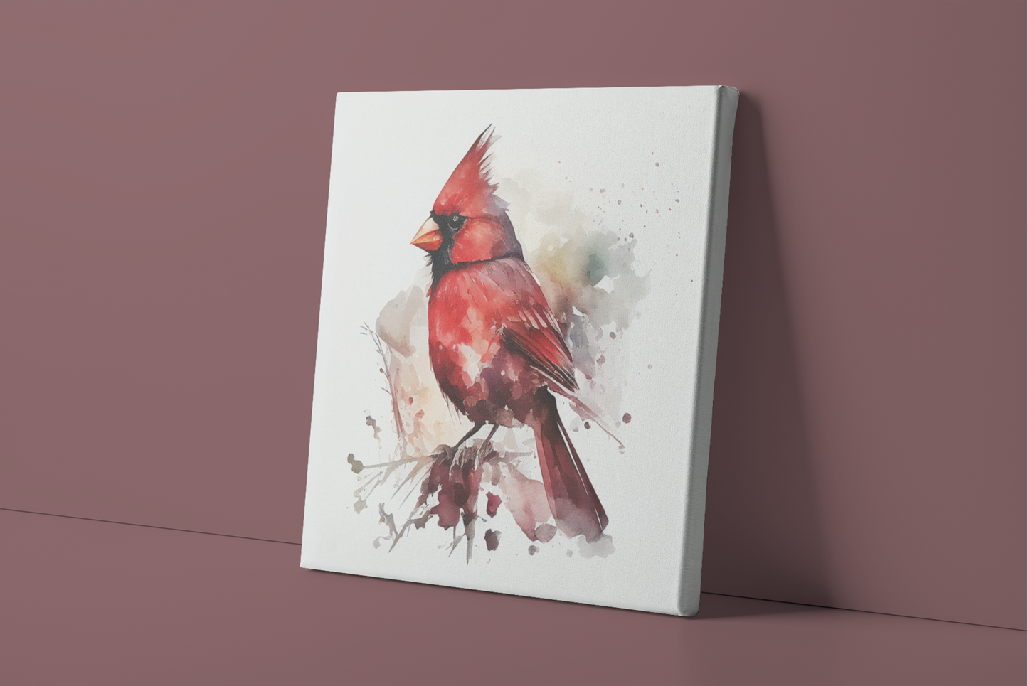 Watercolor Cardinal Canvas Wall Art, Red Male Cardinal on Branch Watercolor Painting, Mother's Day Gift, Bird Lover Gift