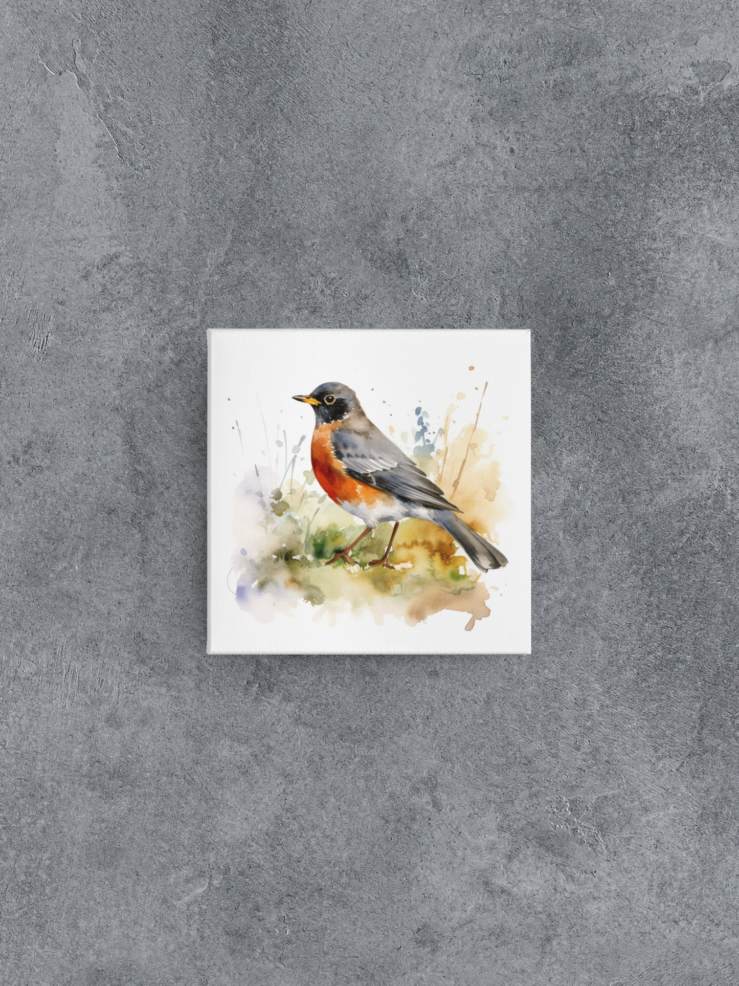 Watercolor Robin Canvas Wall Art, American Robin Painting, Robin in Field, Bird Canvas Print, Nature Canvas Art, Ready to Hang