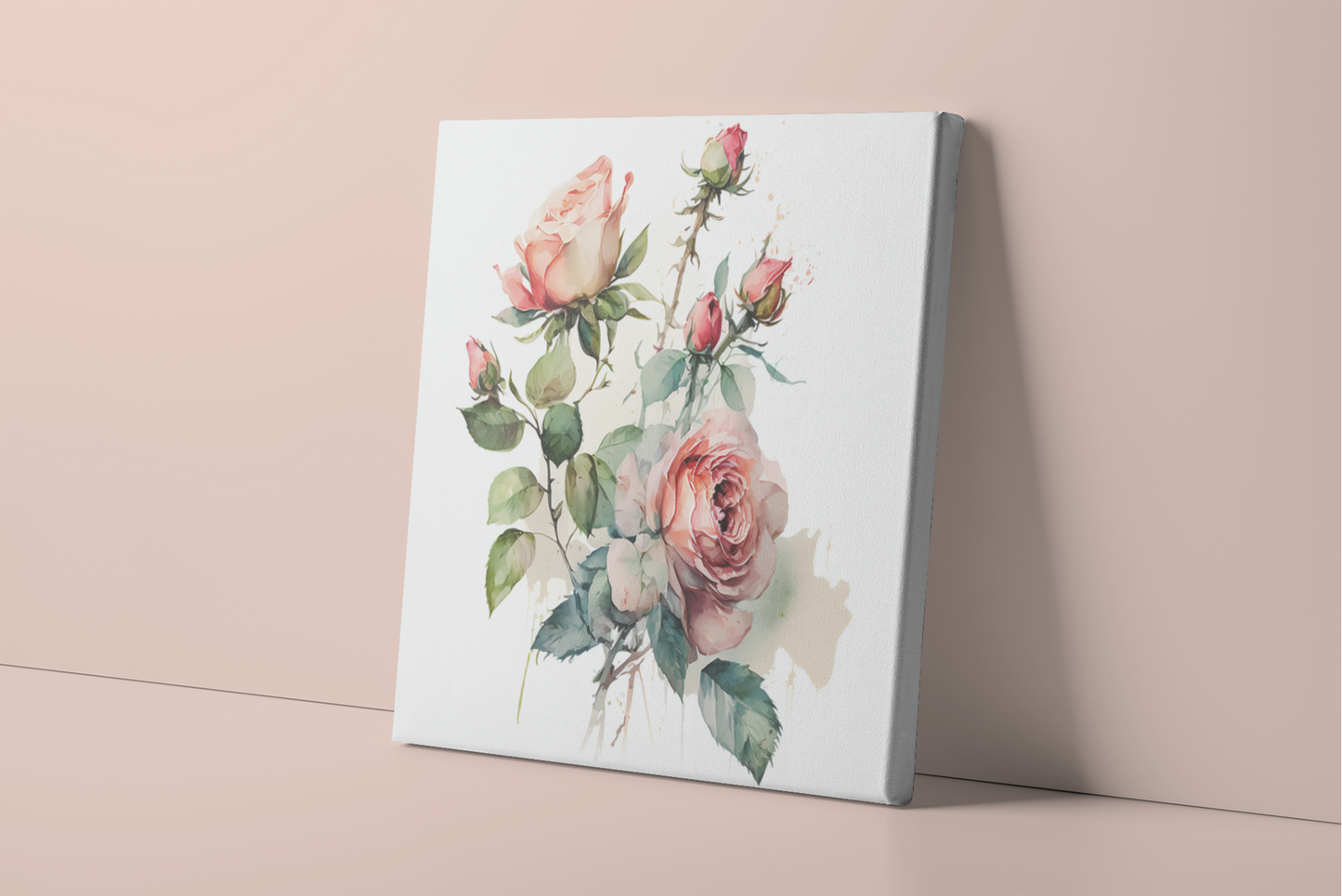 Watercolor Painting of Roses Canvas Wall Art, Flower Canvas Print, Nature Stretched Canvas Art, Pink Wall Decor, Mother's Day Gift