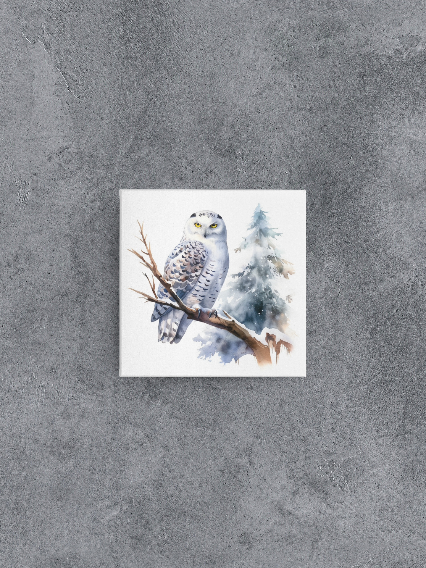 Snowy Owl Canvas Wall Art, Watercolor Painting of Snowy Owl on Branch, Nature Canvas Art, Bird Lover Gift, Ready to Hang