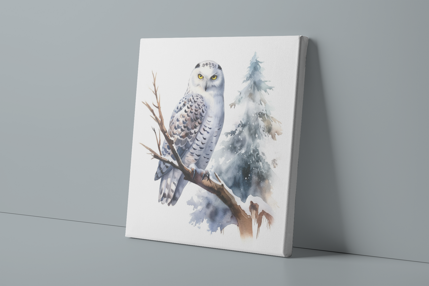Snowy Owl Canvas Wall Art, Watercolor Painting of Snowy Owl on Branch, Nature Canvas Art, Bird Lover Gift, Ready to Hang
