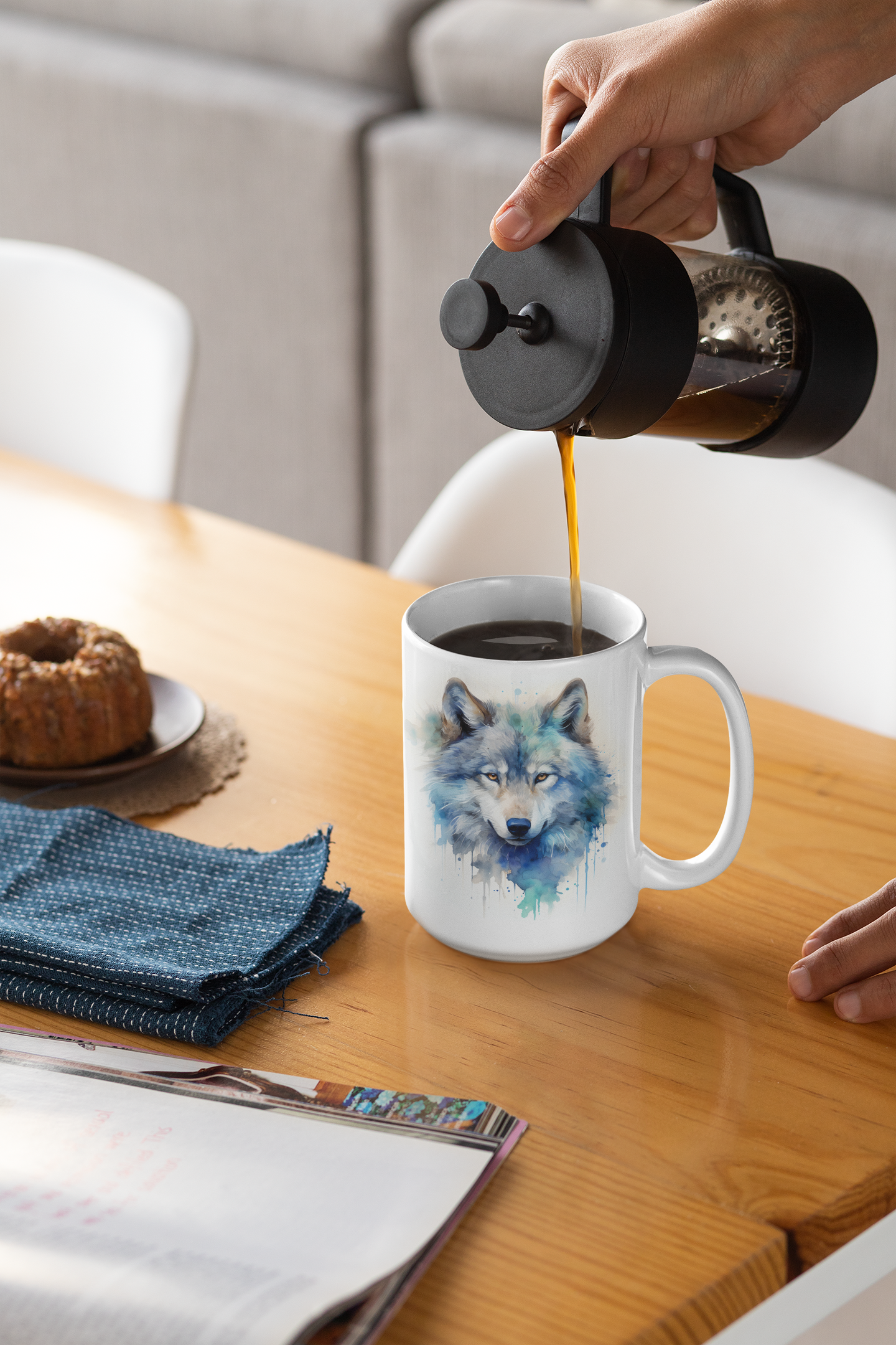 Wolf Mug, Ceramic Mug 15oz, Watercolor Wolf Coffee Cup, Nature Lover Tea Mug, Wolf Lover Gift, Mother's Day Gift