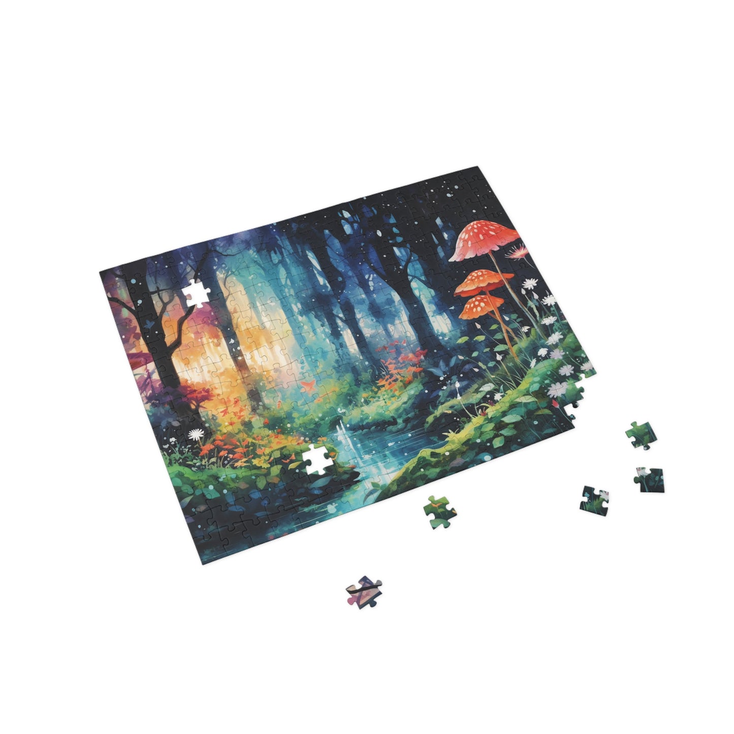 Fantasy Forest 1000 Piece Puzzle, 500 Piece Whimsical Woodland Puzzle, 252 Piece Enchanting Watercolor Forest with Mushrooms Jigsaw Puzzle