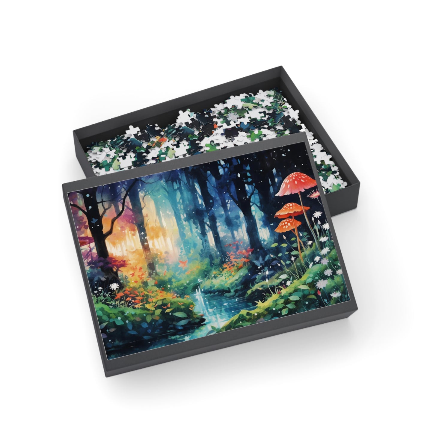 Fantasy Forest 1000 Piece Puzzle, 500 Piece Whimsical Woodland Puzzle, 252 Piece Enchanting Watercolor Forest with Mushrooms Jigsaw Puzzle