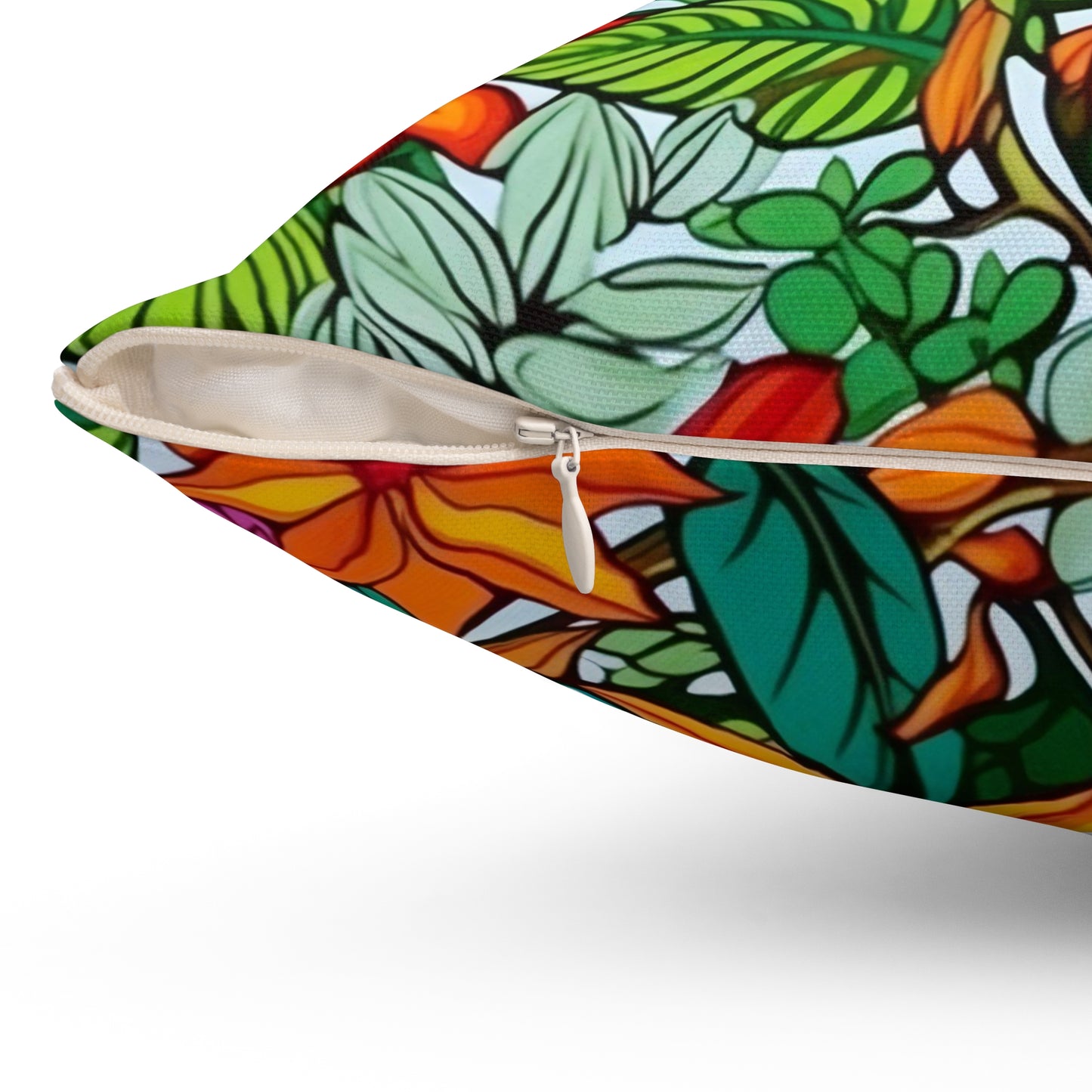 Vibrant Floral Throw Pillow, Orange and Pink Tropical Flowers Pillow, Unique Square Cushion, Concealed Zipper