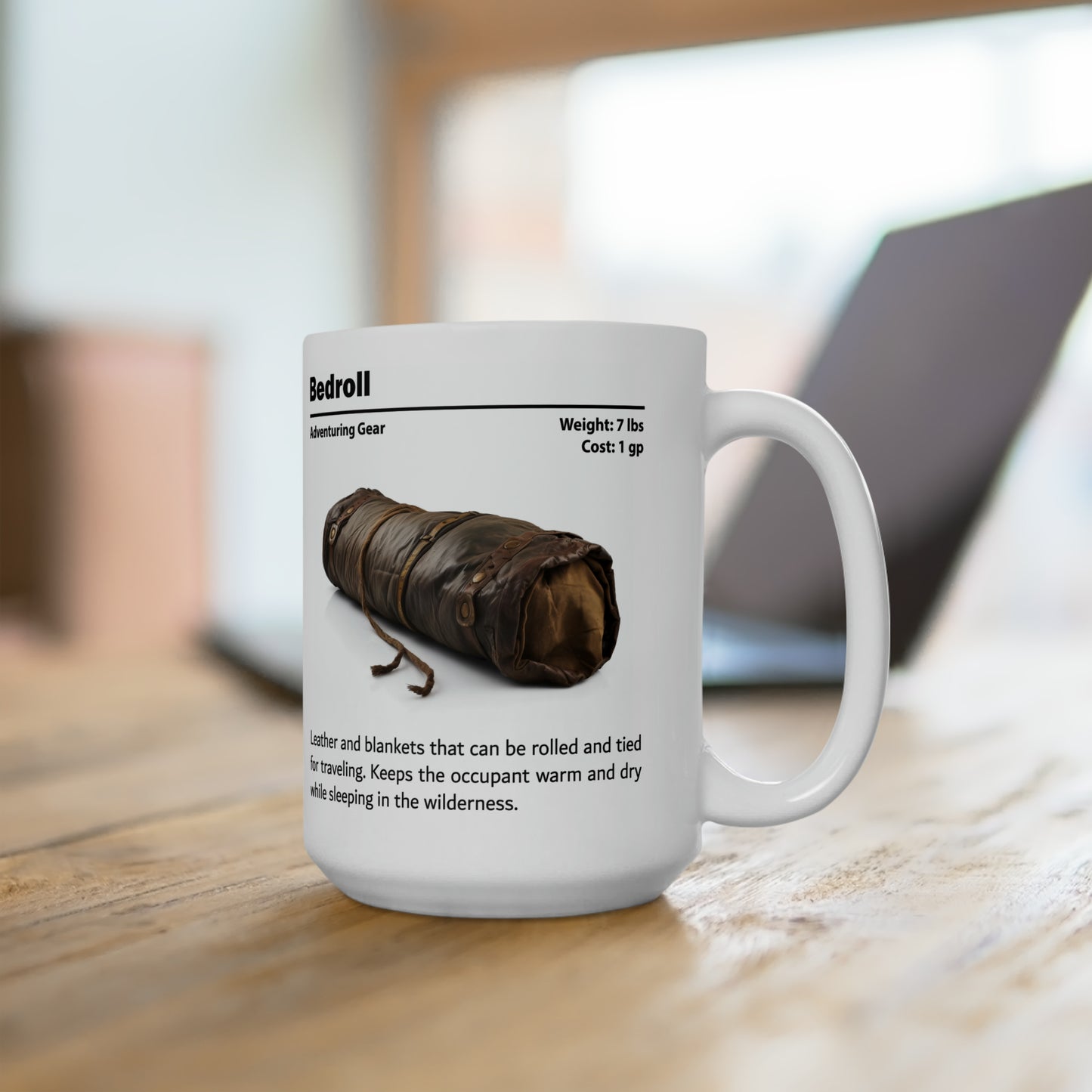 DnD Bedroll Ceramic Mug 15oz, DnD Mug, D&D Adventuring Gear Coffee Mug, Explorer's Pack Equipment Tea Mug, Dungeon Master Gift