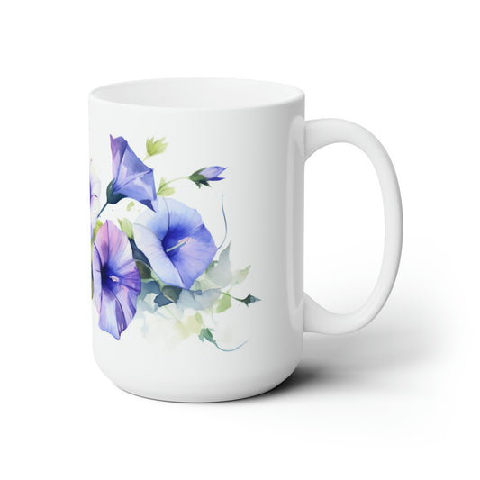 Morning Glory Ceramic Mug 15oz, Watercolor Flower Coffee Cup, Mother's Day Gift, Garden Lover Tea Mug