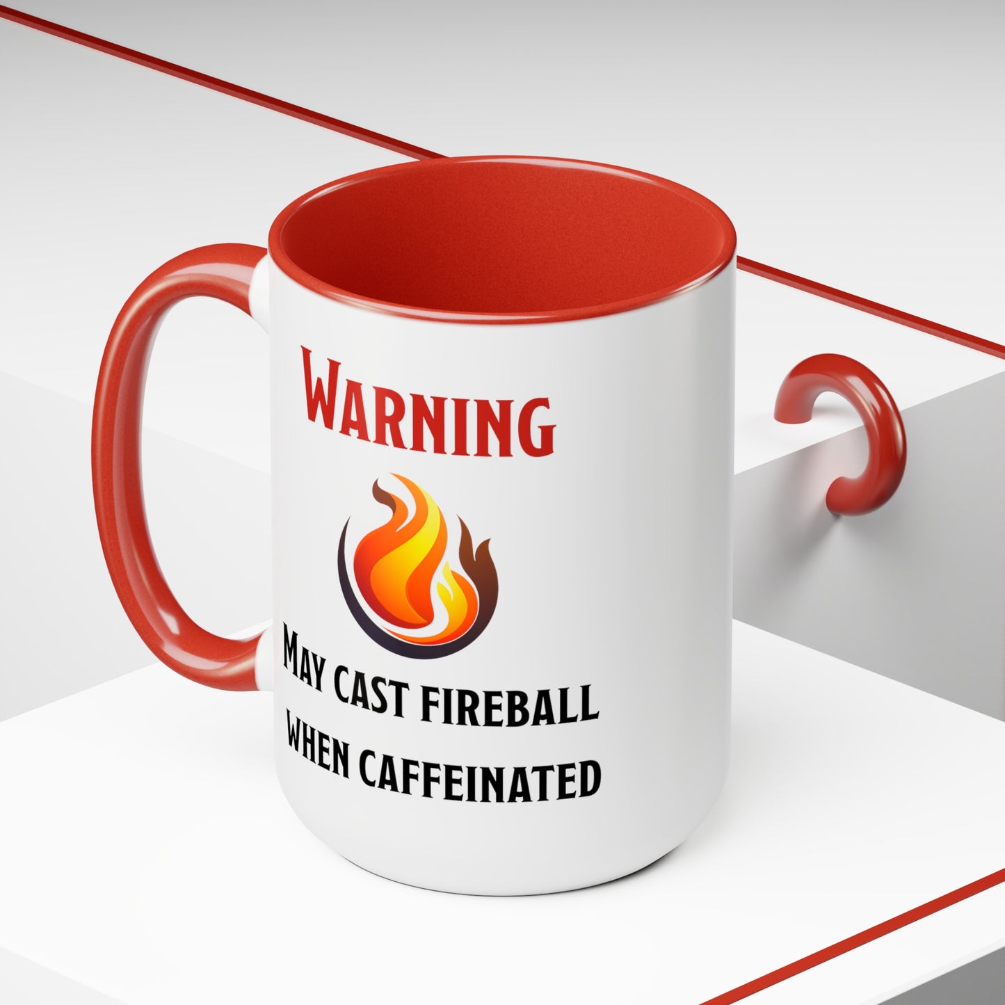Warning: May Cast Fireball When Caffeinated Ceramic Mug 15oz, DnD Mug, Dungeon Master Gift, Two-Tone Coffee Mugs