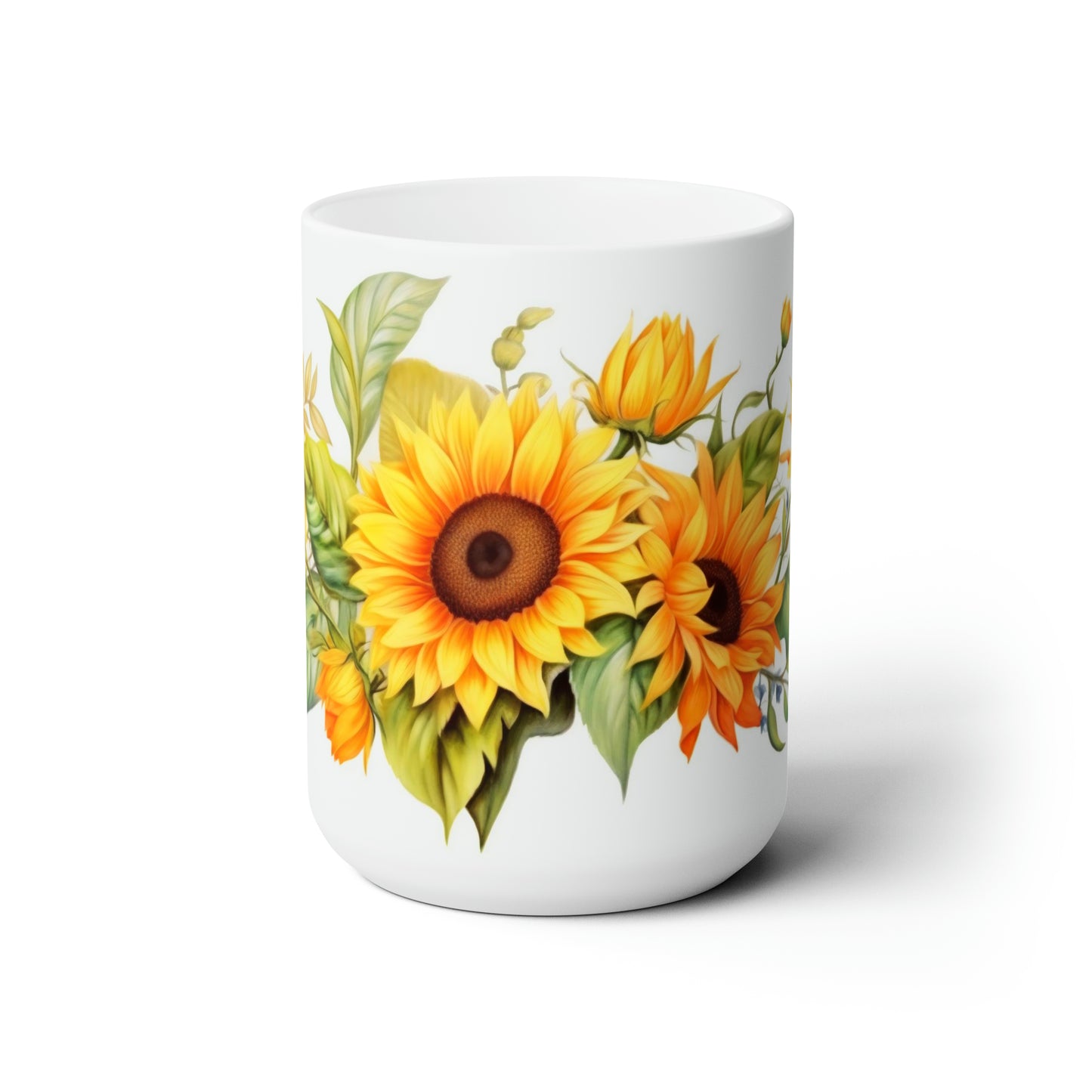 Sunflower Ceramic Mug 15oz, Watercolor Flower Coffee Mug, Mother's Day Gift, Garden Lover Tea Mug