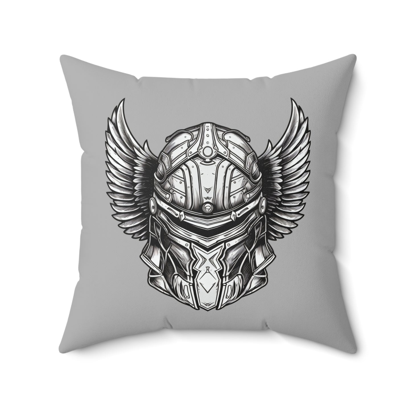 Winged Paladin Helmet Throw Pillow, DnD Pillow, D&D Square Gamer Cushion, Double Sided Gray Accent Pillow, Concealed Zipper