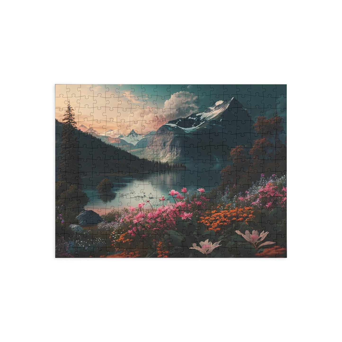 Beauty of Nature Puzzle 1000 Piece Puzzle, Calm Nature Landscape Jigsaw Puzzle , Serene Mountain Lake with Flowers 252, 500 Piece Puzzle