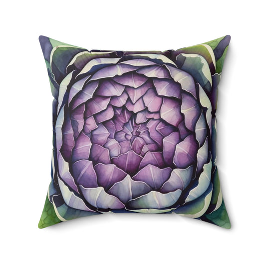 Artichoke Throw Pillow, Watercolor Purple and Green Artichoke Pillow, Unique Square Cushion, Concealed Zipper