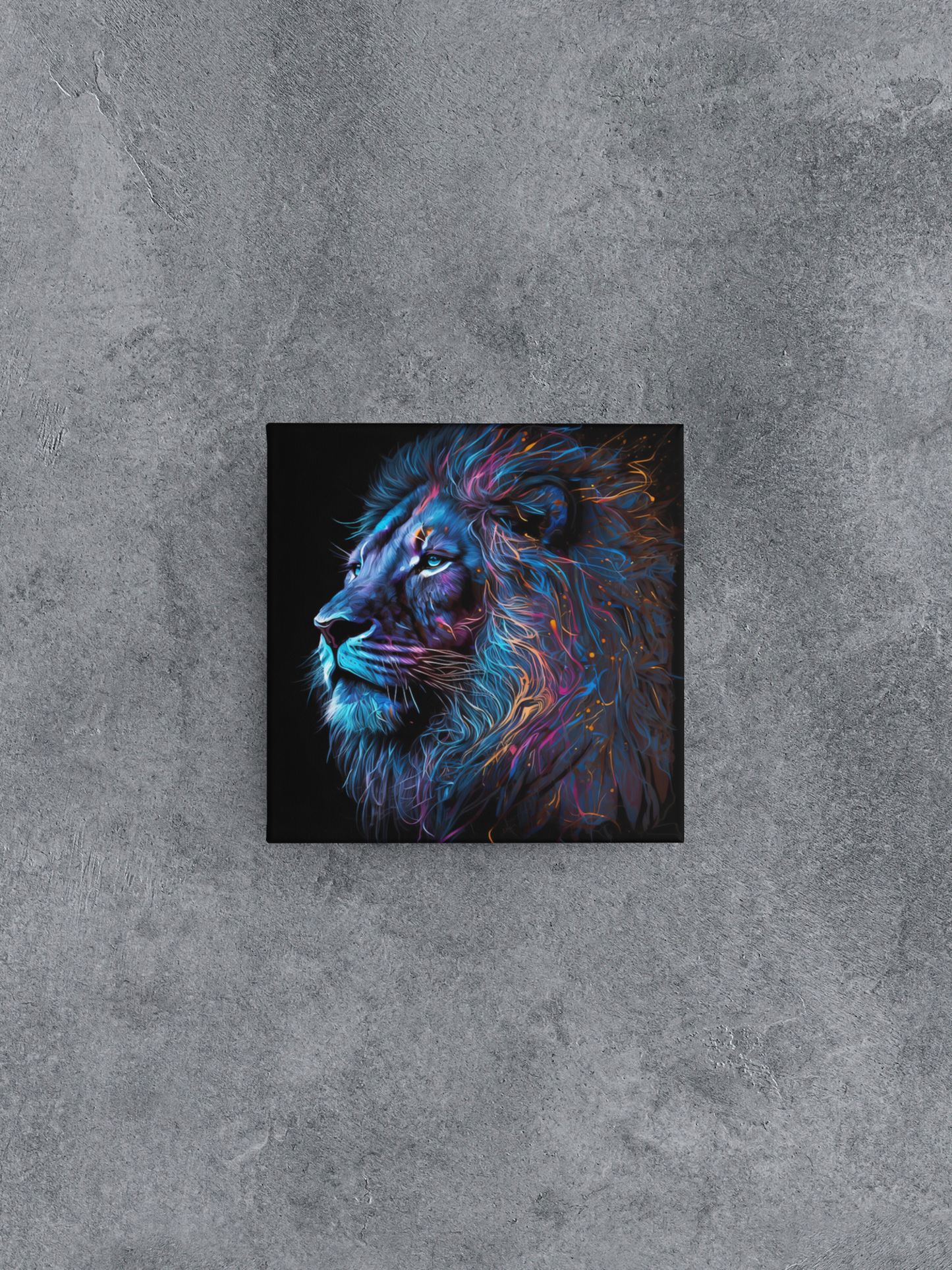 Black Light Lion Canvas Wall Art, Neon Lion Canvas Painting, Glowing Lion Painting on Black Background, Colorful Lion Canvas