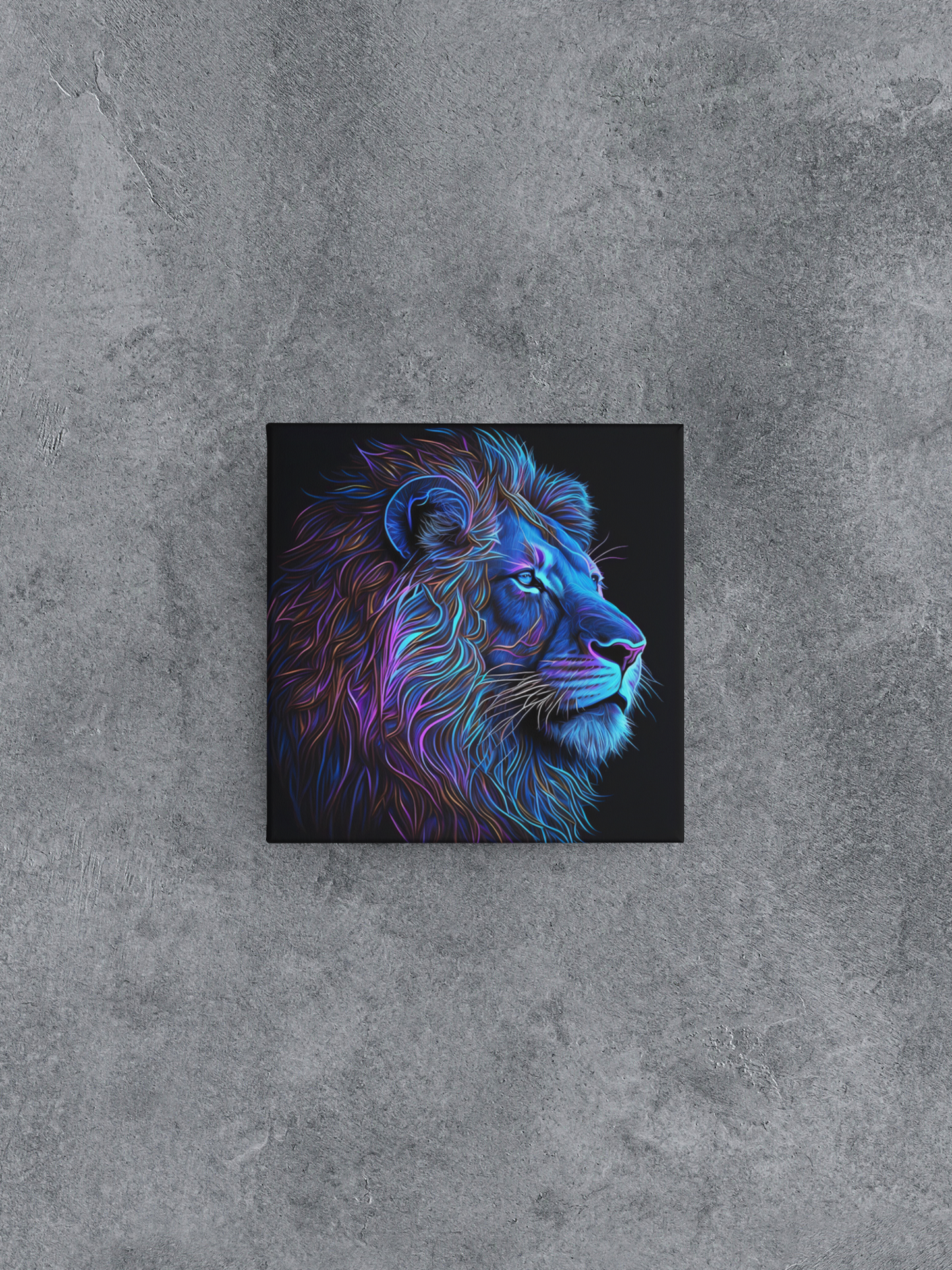 Schwarzlicht-Löwen-Leinwand-Wandkunst, Neon-Löwen-Leinwand-Malerei, leuchtende Löwen-Malerei auf schwarzem Hintergrund, bunte Löwen-Leinwand