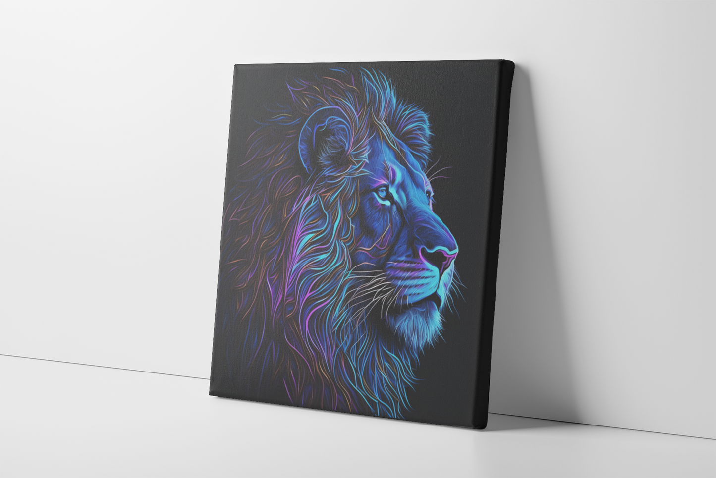 Black Light Lion Canvas Wall Art, Neon Lion Canvas Painting, Glowing Lion Painting on Black Background, Colorful Lion Canvas