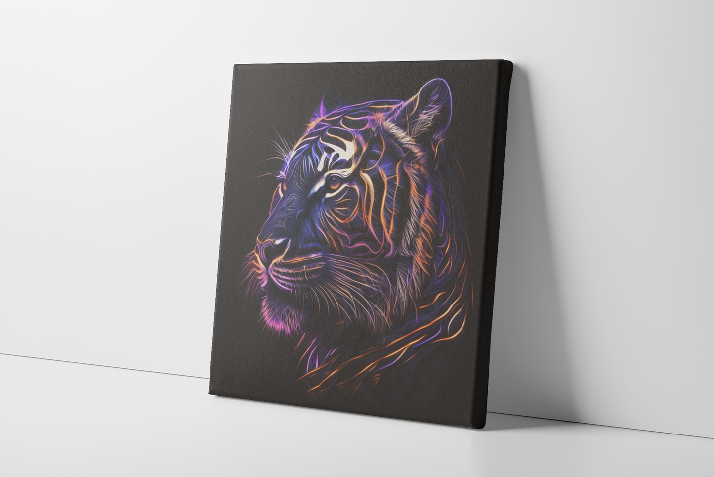 Black Light Tiger Canvas Wall Art, Neon Tiger Canvas Painting, Glowing Tiger Painting on Black Background, Colorful Tiger Canvas