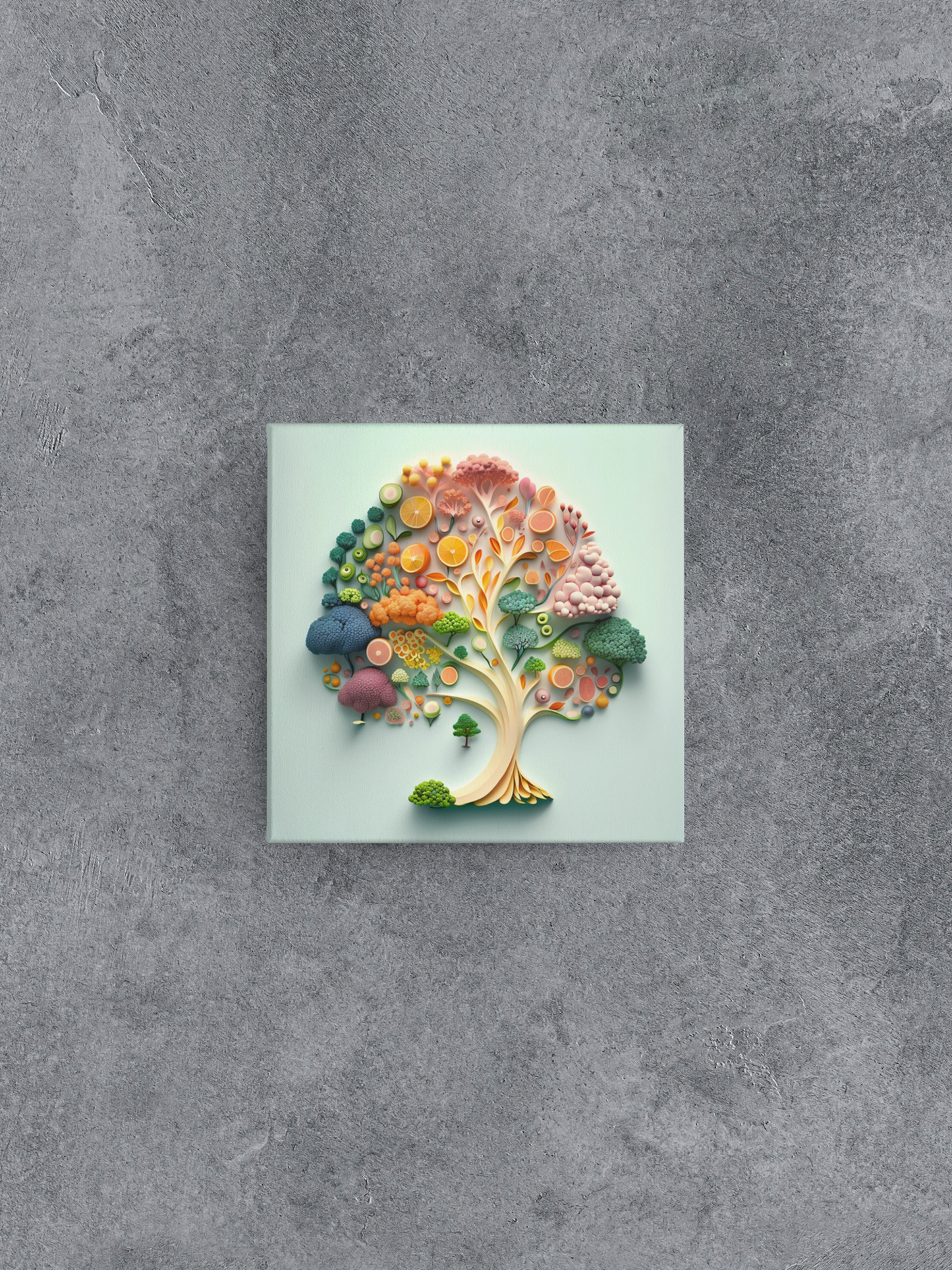 Food Tree Canvas Wall Art, Fruit and Vegetable Tree Canvas Painting, 3D Style Food Tree Canvas Print, Kitchen Canvas Art, Abstract Food Art