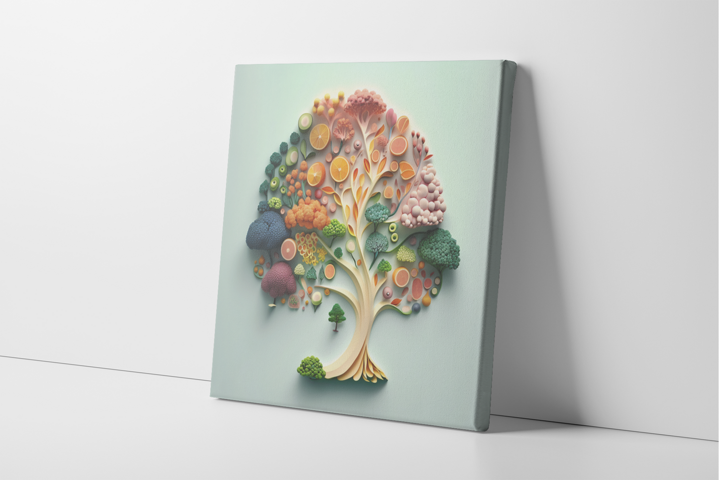 Food Tree Canvas Wall Art, Fruit and Vegetable Tree Canvas Painting, 3D Style Food Tree Canvas Print, Kitchen Canvas Art, Abstract Food Art