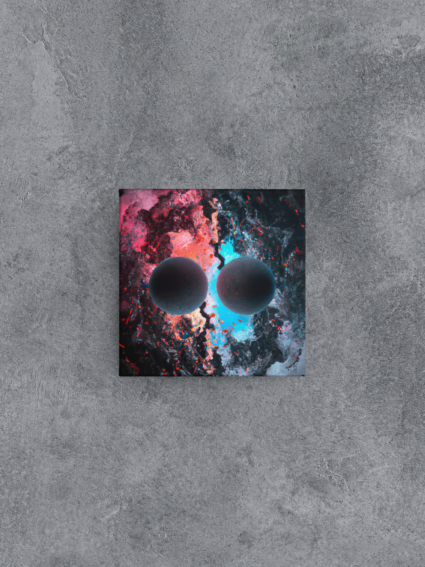 Abstract Canvas Wall Art, Multiverse Globes Stretched Canvas Art, Sci-Fi Canvas Print, Two Planets and Nebula, Space Canvas Painting