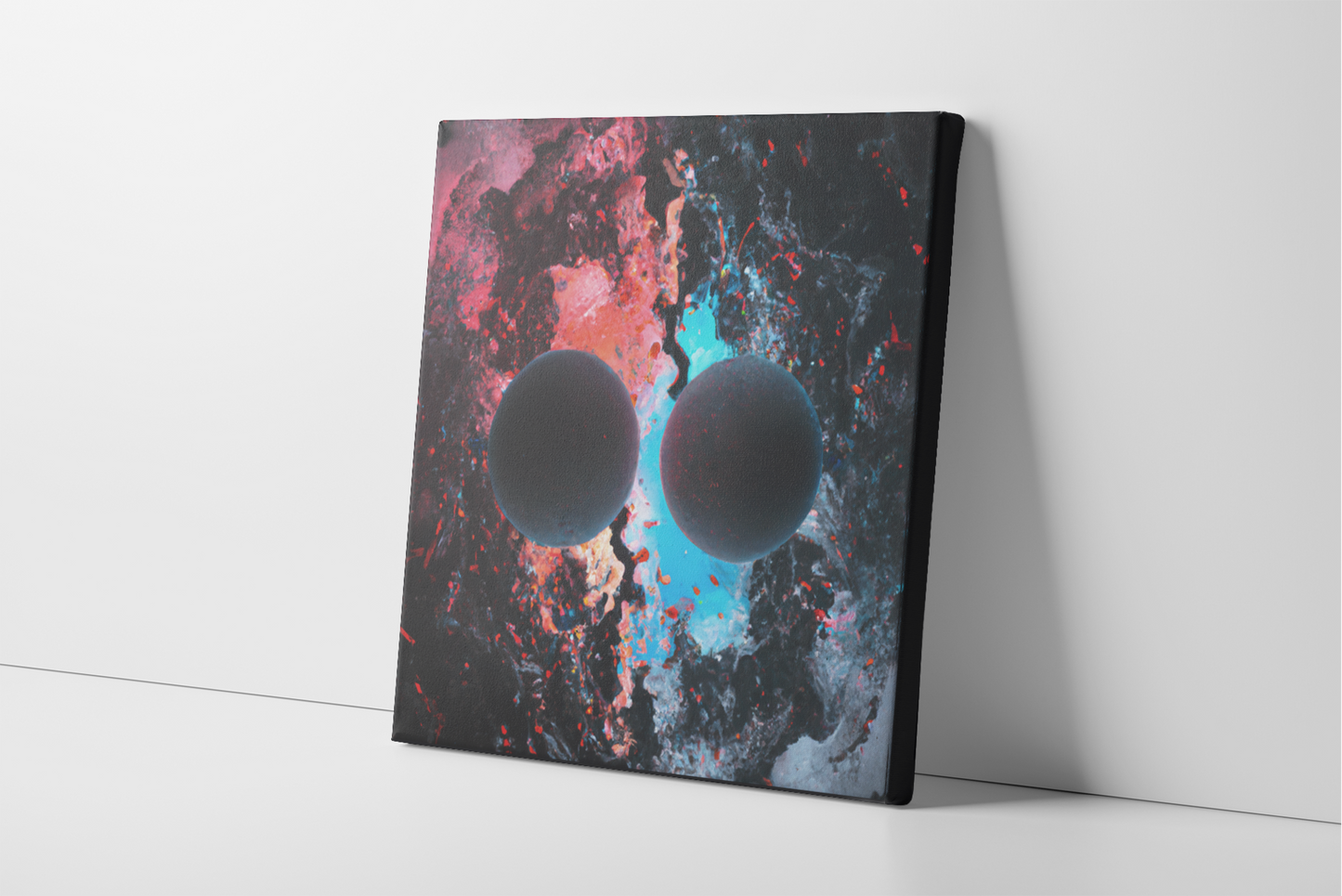 Abstrakte Leinwand-Wandkunst, Multiversum-Globen, gespannte Leinwandkunst, Sci-Fi-Leinwanddruck, zwei Planeten und Nebel, Weltraum-Leinwandmalerei