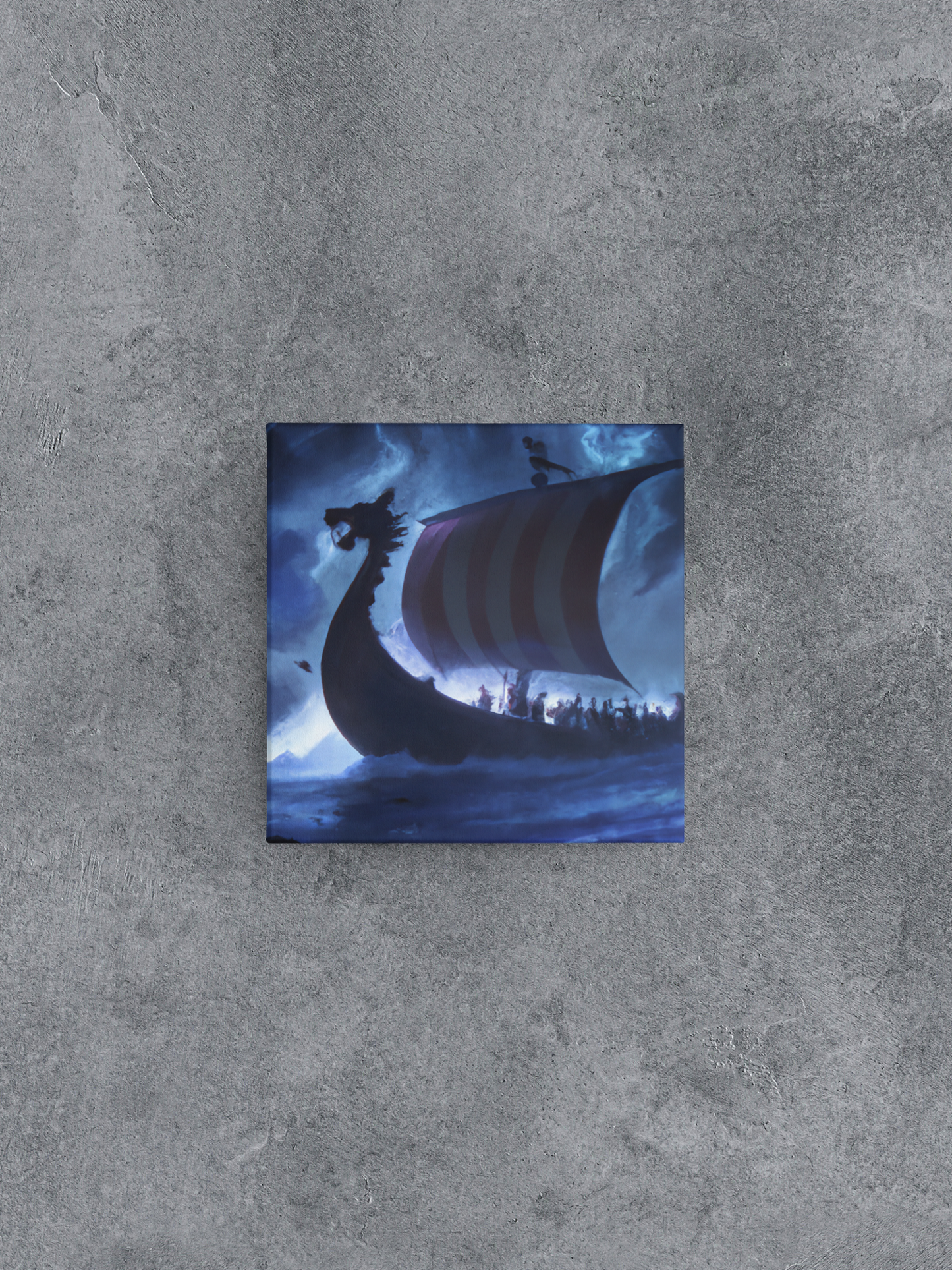 Viking Longship Sailing During Thunderstorm Canvas Wall Art, Sci-Fi Stretched Canvas Print, Ocean Canvas, Viking Canvas, Blue Wall Decor