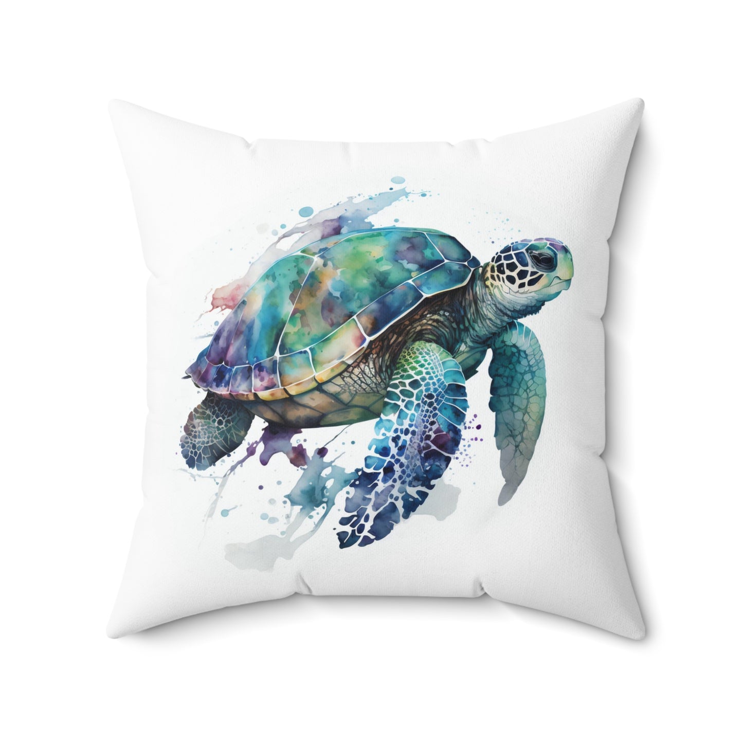 Sea Turtle Throw Pillow, Watercolor Sea Turtle Decorative Pillow, Square Animal Cushion, Double Sided Blue Accent Pillow, Concealed Zipper