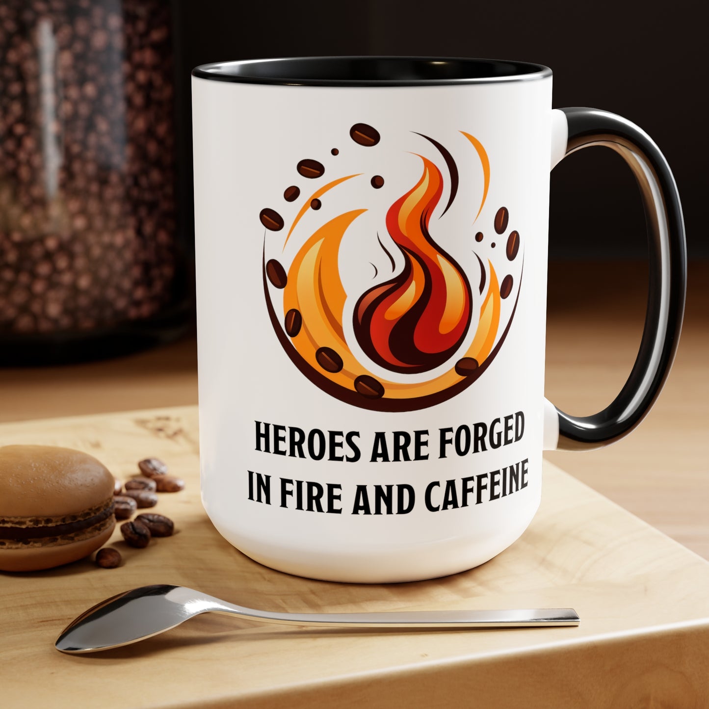 Heroes are Forged in Fire and Caffeine Ceramic Mug 15oz, DnD Mug, Dungeon Master Gift, Two-Tone Coffee Mugs