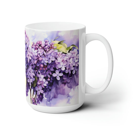 Lilac Ceramic Mug 15oz, Watercolor Flower Coffee Cup, Mother's Day Gift, Garden Lover Tea Mug