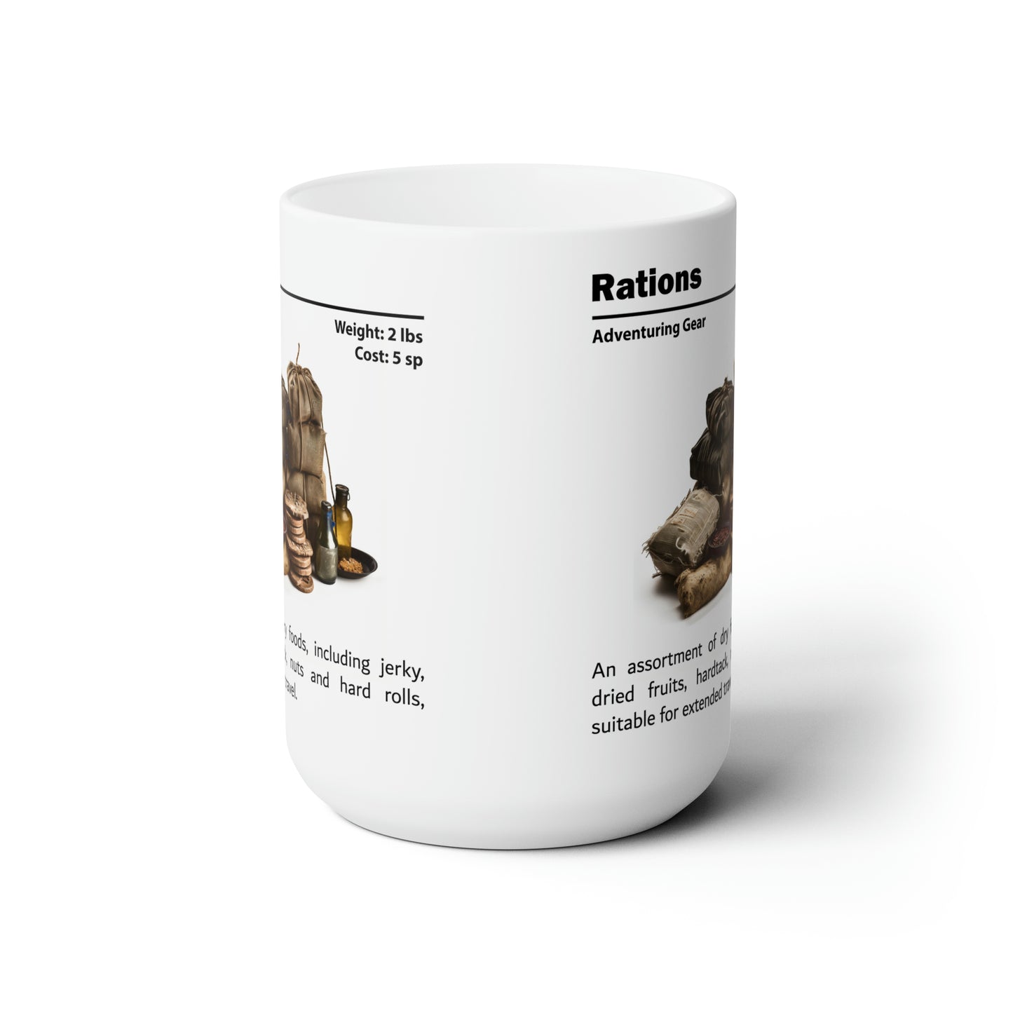 DnD Rations Ceramic Mug 15oz, DnD Mug, D&D Adventuring Gear Coffee Mug, Explorer's Pack Equipment Tea Mug, Dungeon Master Gift