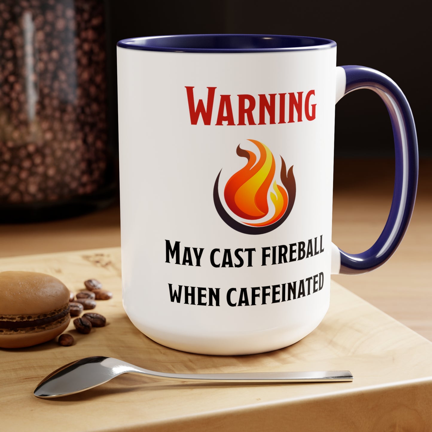 Warning: May Cast Fireball When Caffeinated Ceramic Mug 15oz, DnD Mug, Dungeon Master Gift, Two-Tone Coffee Mugs