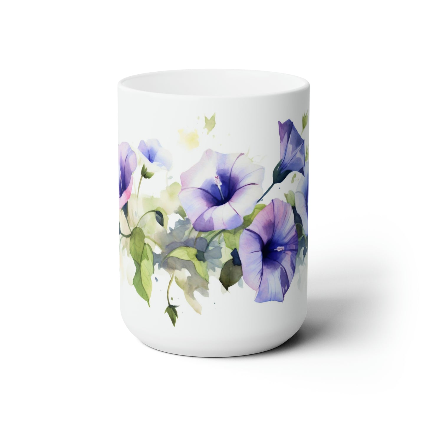 Morning Glory Ceramic Mug 15oz, Watercolor Flower Coffee Cup, Mother's Day Gift, Garden Lover Tea Mug