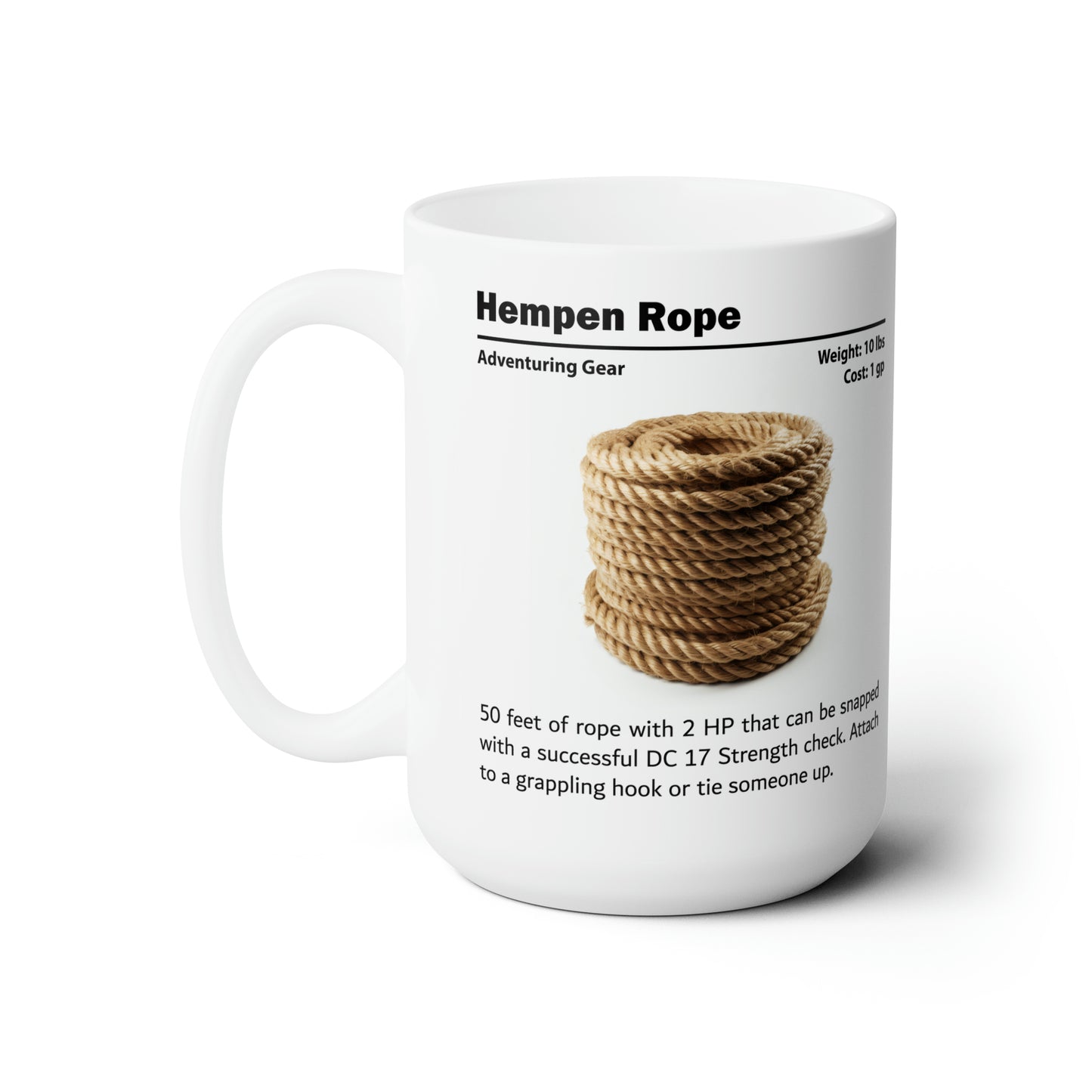 DnD Hempen Rope Ceramic Mug 15oz, DnD Mug, D&D Adventuring Gear Coffee Mug, Explorer's Pack Equipment Tea Mug, Dungeon Master Gift