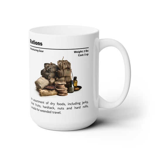DnD Rations Ceramic Mug 15oz, DnD Mug, D&D Adventuring Gear Coffee Mug, Explorer's Pack Equipment Tea Mug, Dungeon Master Gift